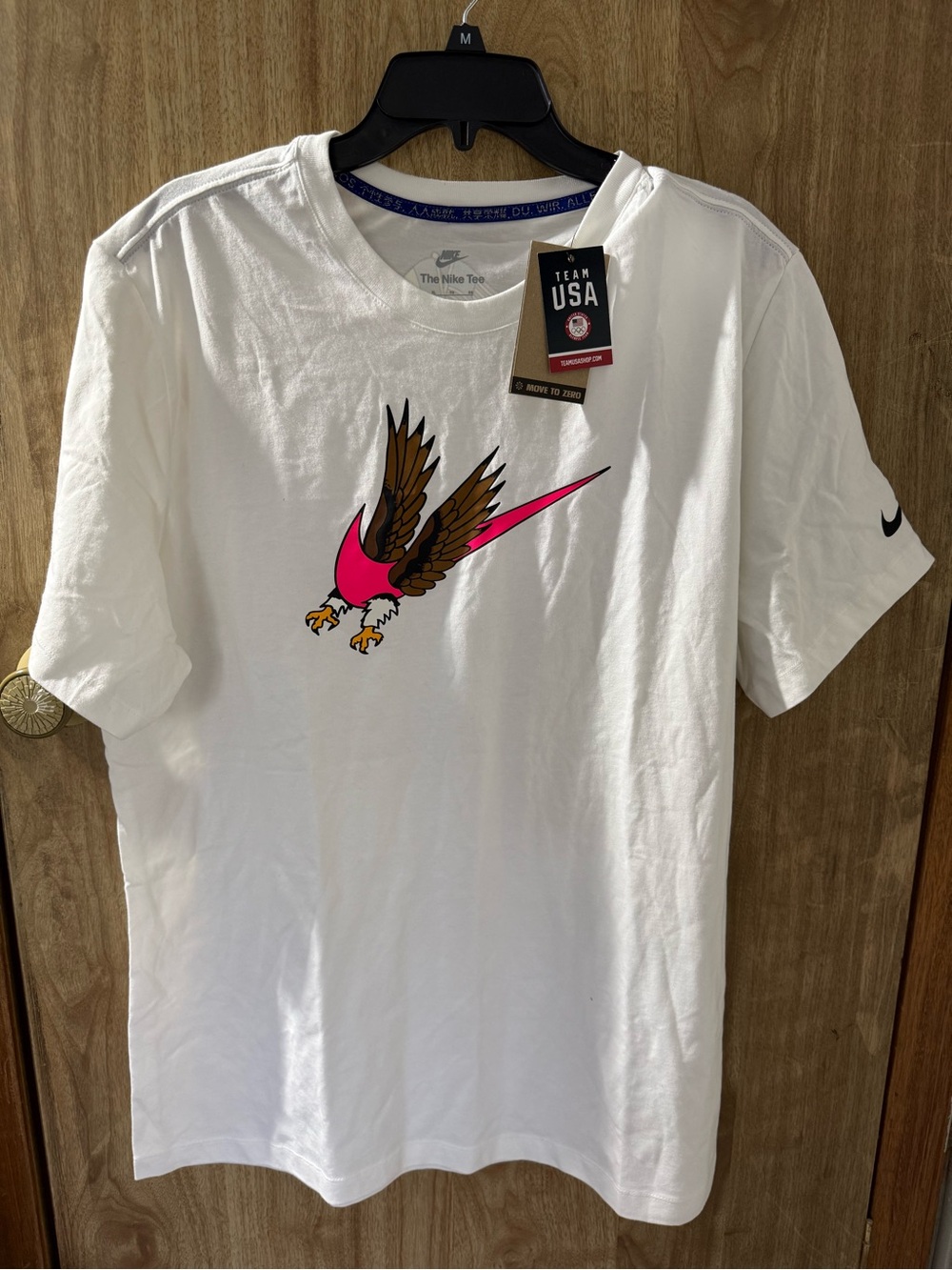 Nike White Short-Sleeve Tee with Pink & Brown Eagle Graphic